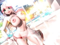 Anime ngực lớn brunette dễ thương hentai sừng